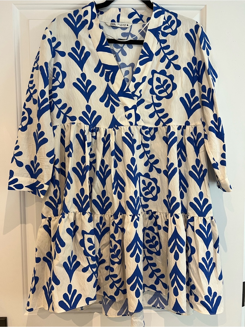 Zara White Mini Dress with Bold Blue Floral Print